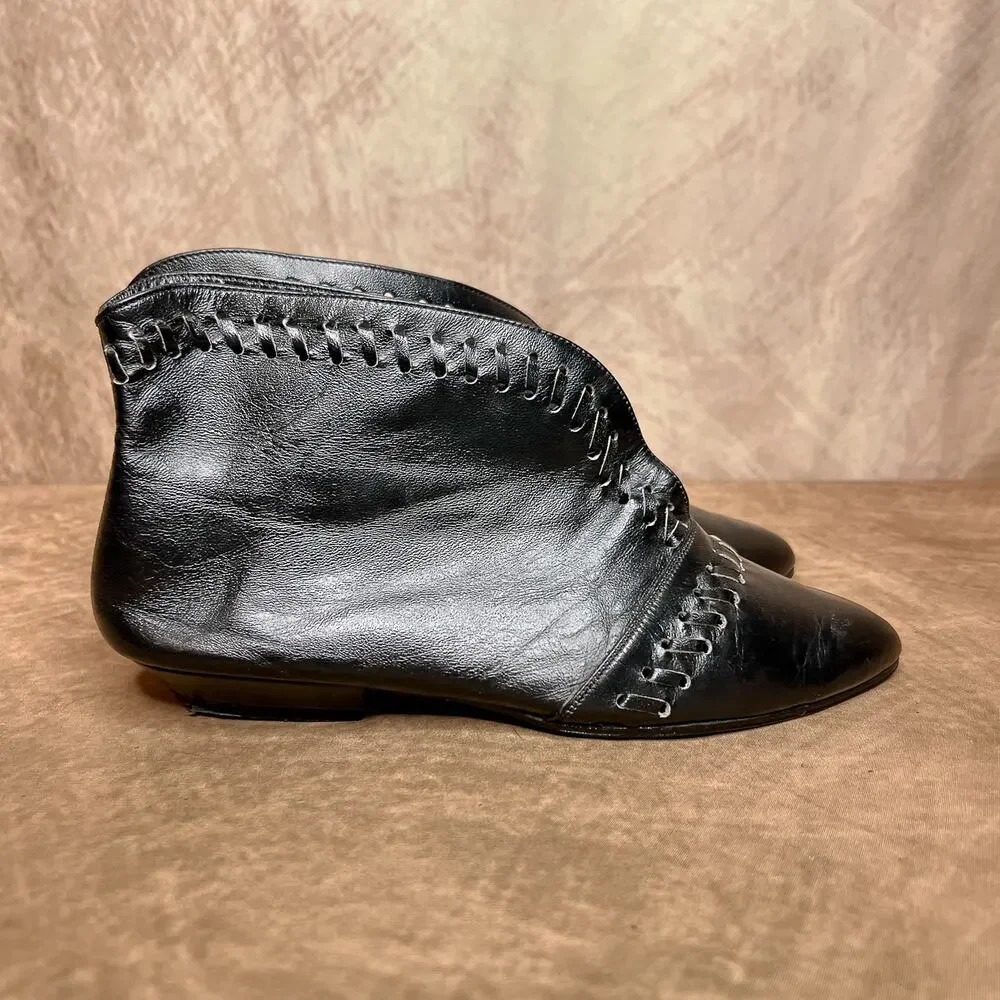 Vintage 60s Joanna Black Whip Stitch Style Western Victorian Ankle Boots - Picture 2 of 12